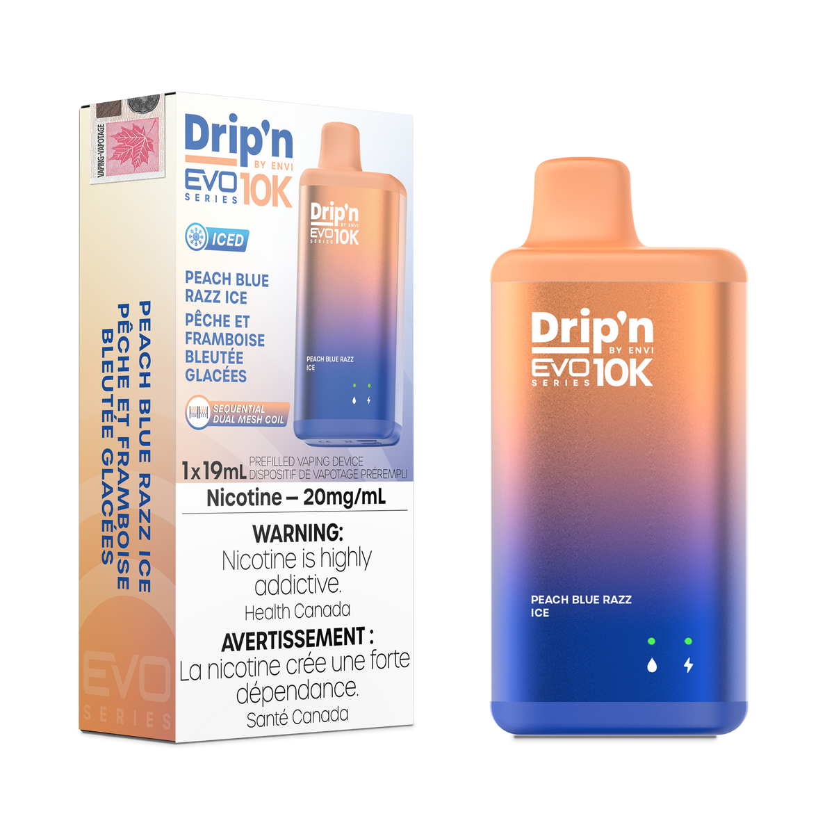 DRIP'N BY ENVI EVO 10K DISPOSABLE - PEACH BLUE RAZZ ICE