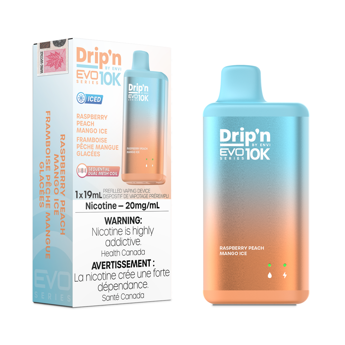 DRIP'N BY ENVI EVO 10K DISPOSABLE - RASPBERRY PEACH MANGO ICE