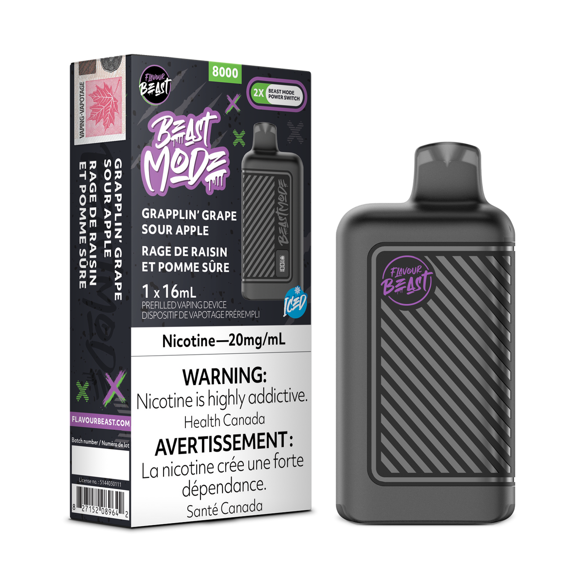 Flavour Beast Beast Mode 8K Disposable - Grapplin’ Grape Sour Apple Iced