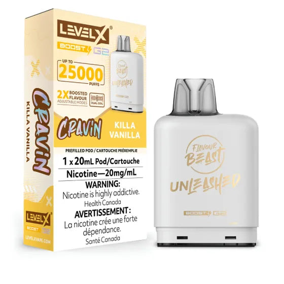 LEVEL X FLAVOUR BEAST UNLEASHED BOOST POD 20ML - KILLA VANILLA