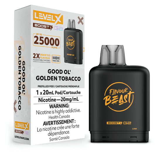 LEVEL X FLAVOUR BEAST BOOST POD 20ML - GOOD OL' GOLDEN TOBACCO