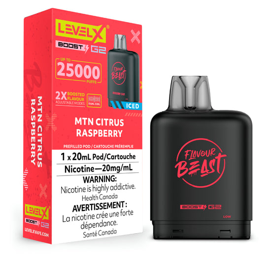 LEVEL X FLAVOUR BEAST BOOST POD 20ML - MTN CITRUS RASPBERRY