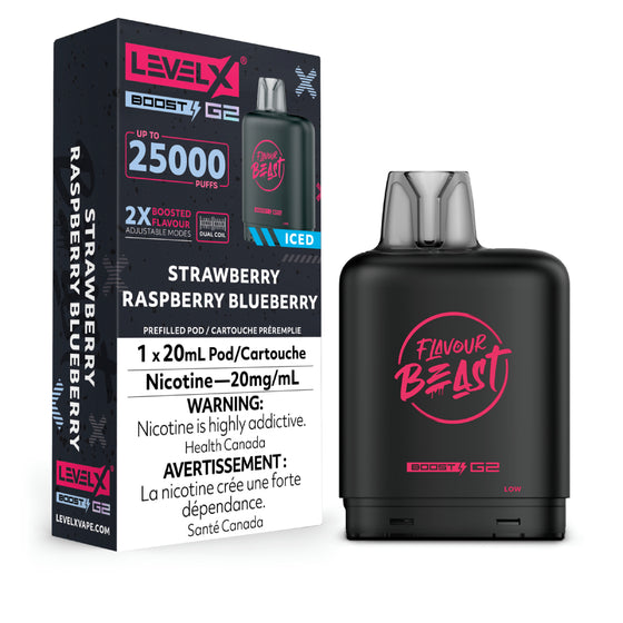 LEVEL X FLAVOUR BEAST BOOST POD 20ML - STRAWBERRY RASPBERRY BLUEBERRY (ICE)