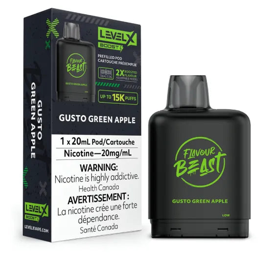 LEVEL X FLAVOUR BEAST BOOST POD 20ML - GUSTO GREEN APPLE