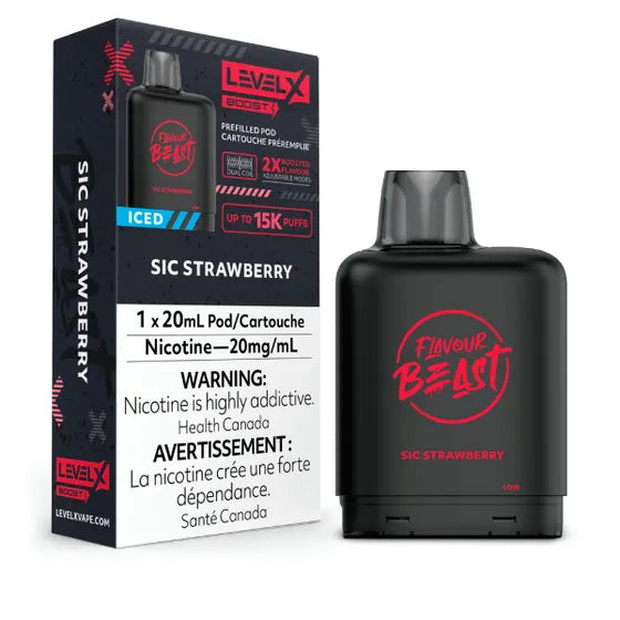 LEVEL X FLAVOUR BEAST BOOST POD 20ML - SIC STRAWBERRY ICED