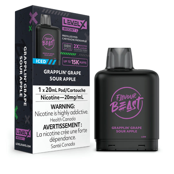 LEVEL X FLAVOUR BEAST BOOST POD 20ML - GRAPPLIN' GRAPE SOUR APPLE ICED