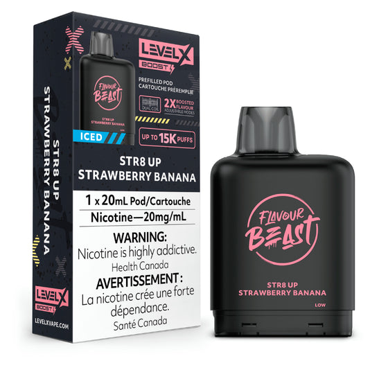 LEVEL X FLAVOUR BEAST BOOST POD 20ML - STR8 UP STRAWBERRY BANANA ICED