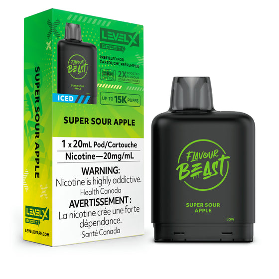 LEVEL X FLAVOUR BEAST BOOST POD 20ML - SUPER SOUR APPLE ICED